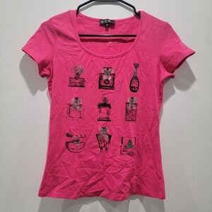 Pink Perfume Graphic Sequin Women's Short Sleeve Tee Sz S